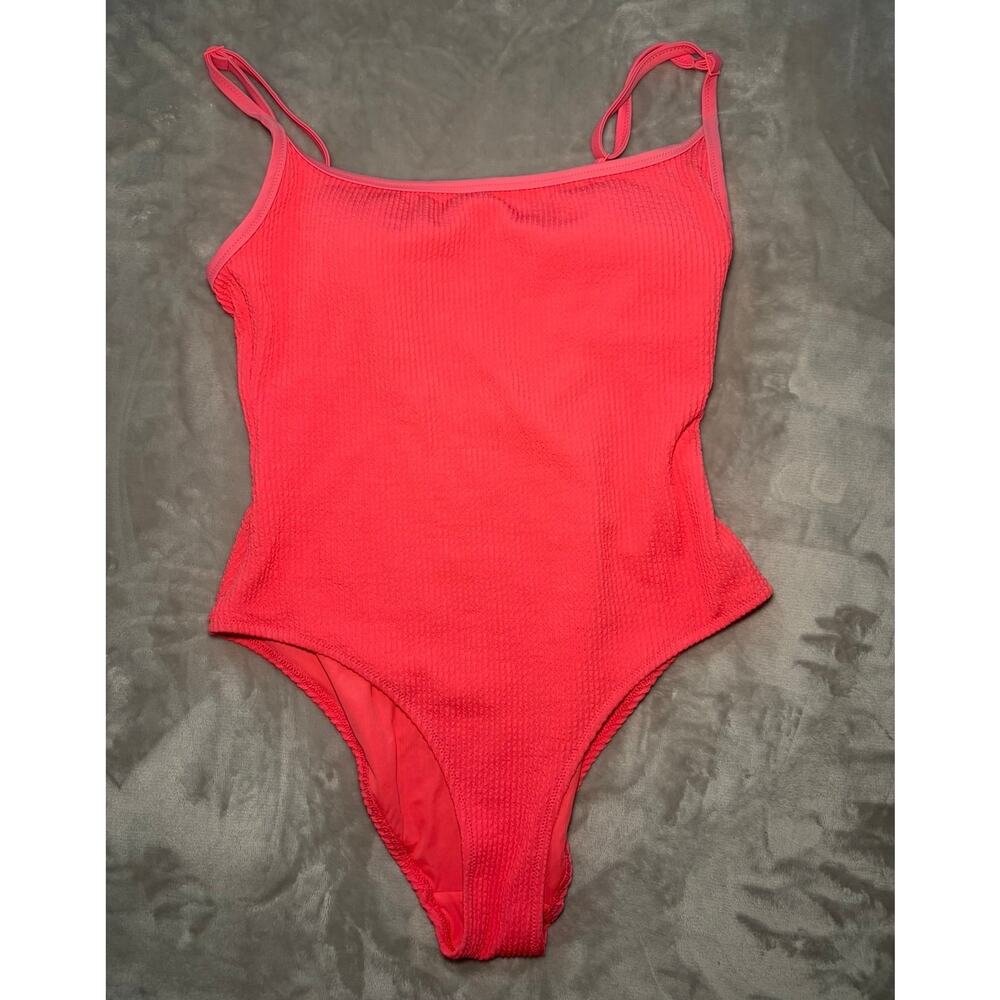 Aerie Real Good One Piece Swimsuit Large EUC Textured Neon Pink Full Coverage - Picture 2 of 5